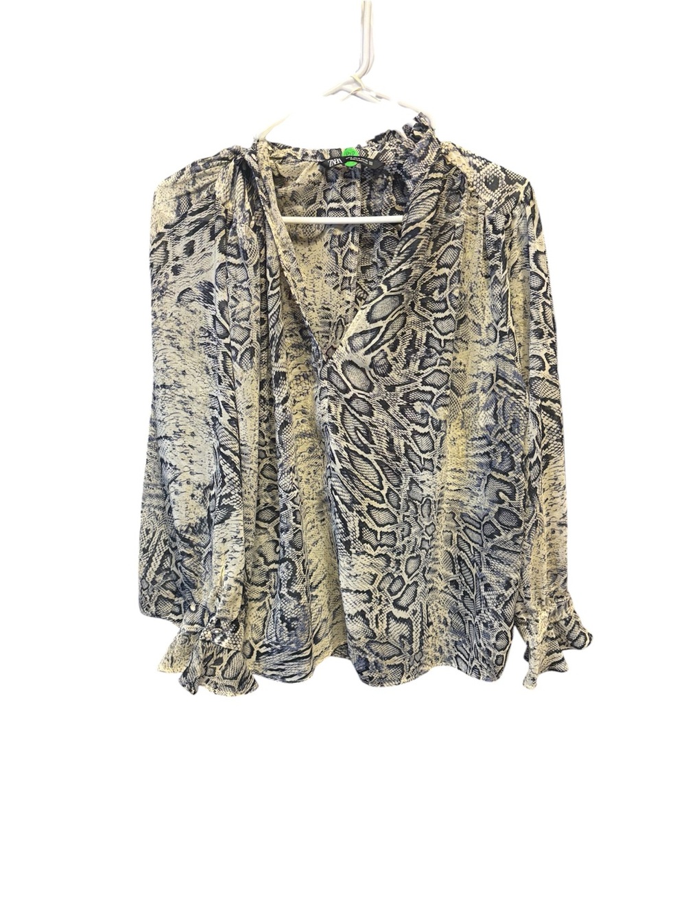 Zara Snake Print V-Neck Long Sleeve Blouse - Black & Cream